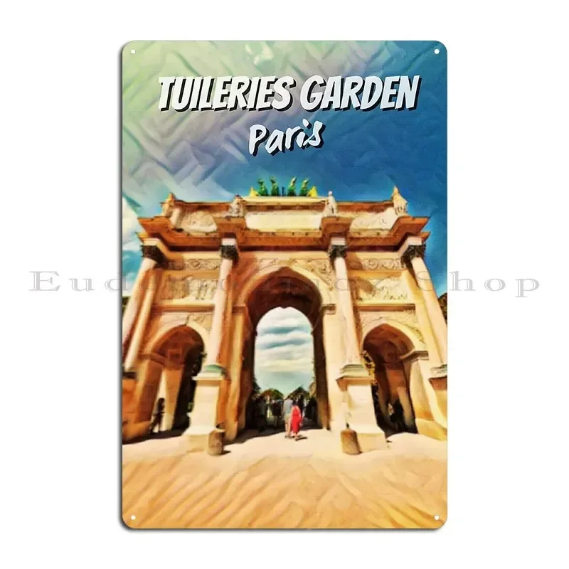 The Tuileries Garden Jardin Des Tuileries Paris France Illustration Drawing Metal Sign Customize Club Bar Classic Garage
