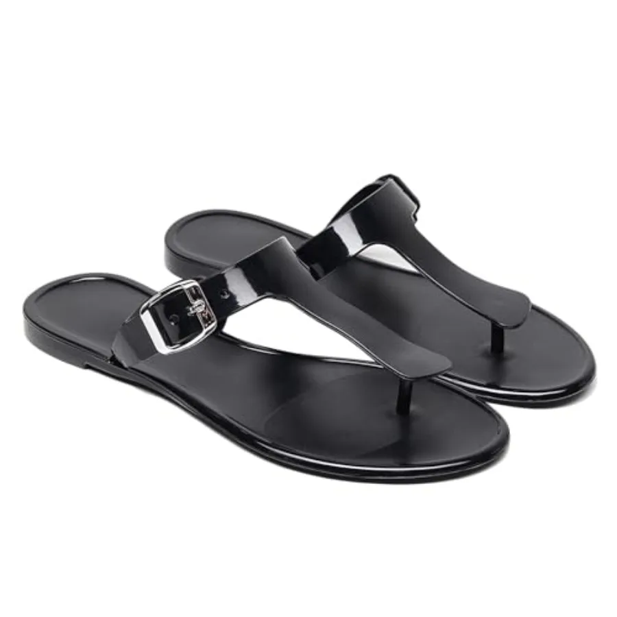 

Womens Sandals Jelly Shoes Flip Flops Thong Flat for Ladies T-Strap Slippers Adjustable Buckle Waterproof Slip On Summer Beach