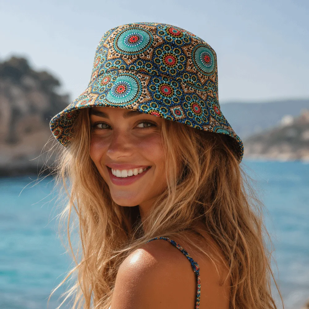 Fashion Geometric Graffiti Bucket Hat Sun Protection Foldable Panama Cap Portable Breathable Double Sides Hat Beach