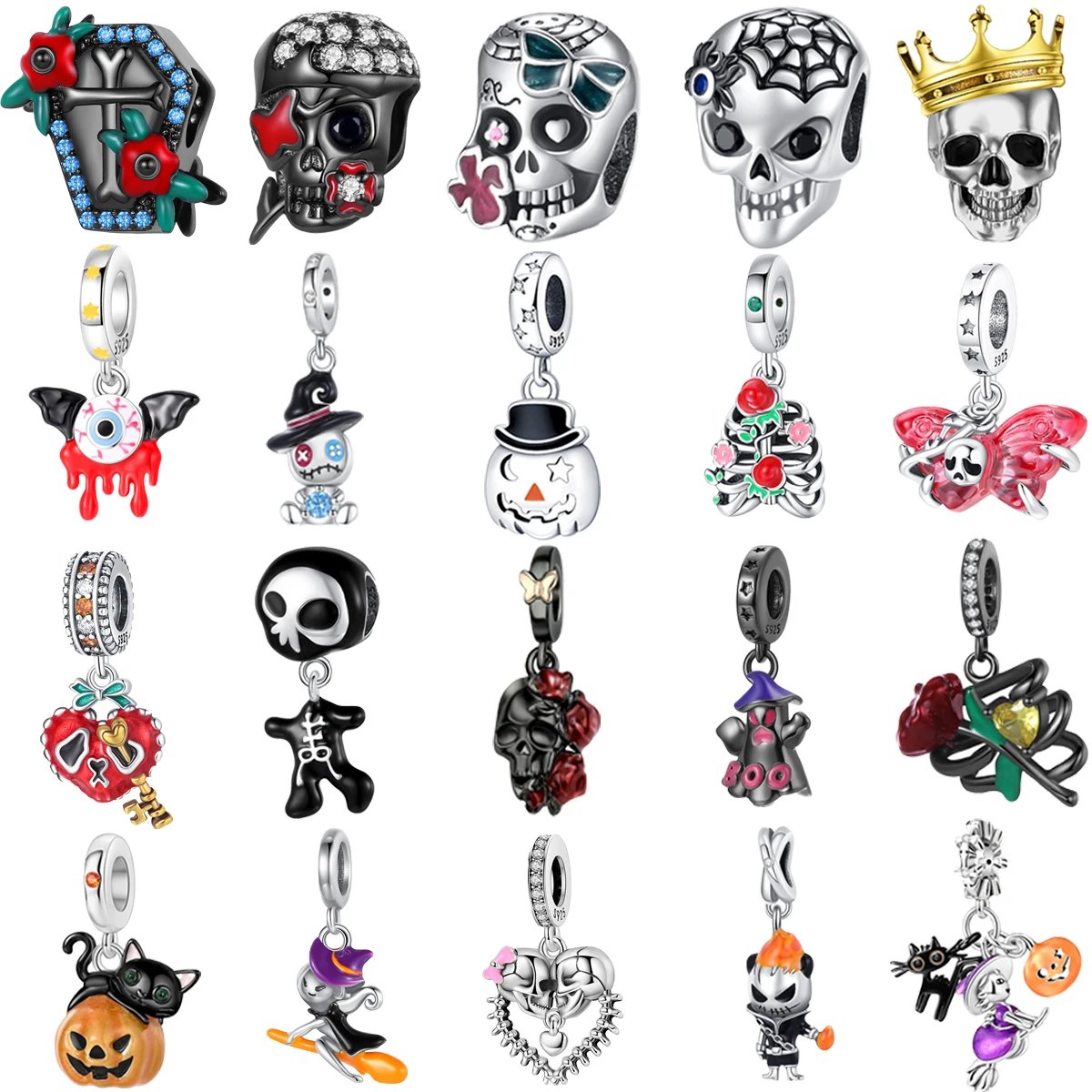 

Original 925 Sterling Silver Halloween Witch Skull Pumpkin Ghost Charms Beads for Pandora DIY Bracelet Women Jewellery Gift