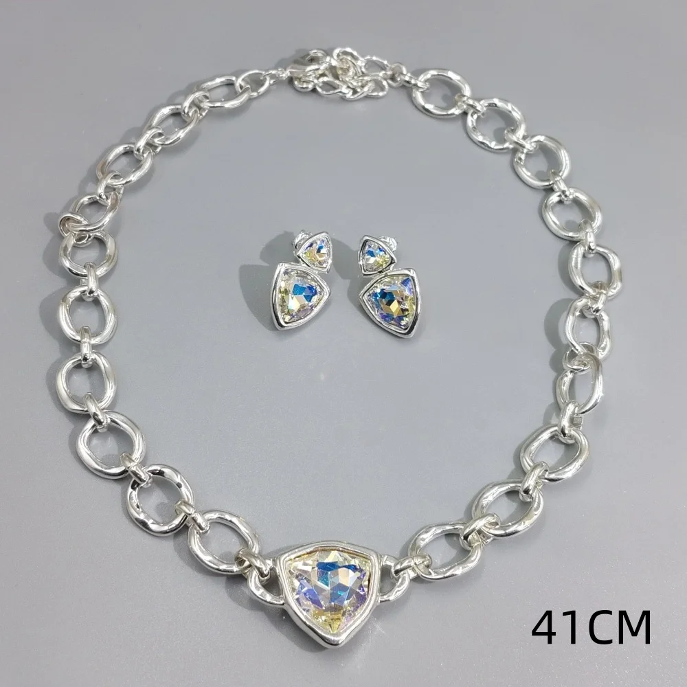 Popular Spanish Brand Bright Colorful Crystal Geometric Earrings and Necklace Jewelry Two-Piece Set for Banquet Gifts