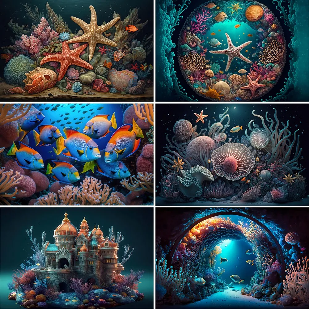 

Underwater World Photography Backdrop Ocean Undersea Fish Coral Aquarium Fish Tank Decor Baby Portrait Background Photo Studio