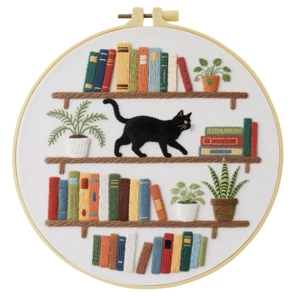 1 قطعة عدة تطريز يدوية DIY - نمط القط على رف الكتب (20x20 سم) - ديكور منزلي وفن الإبرة والخياطة - 4