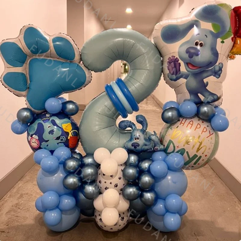 73pcs Cute Blues Clues Theme Birthday Party Balloon Column Decors Supplies Blue Spotted Dog Claw Foil Baby Shower Helium Globos