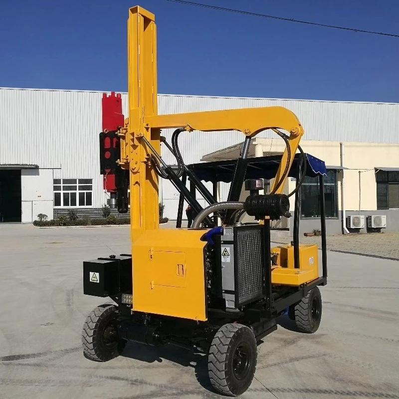 Highway Safety Barrier Post Driver Hydraulic Piling Rig For Road Guardrail Installation Traffic Fence Rammer Equipment