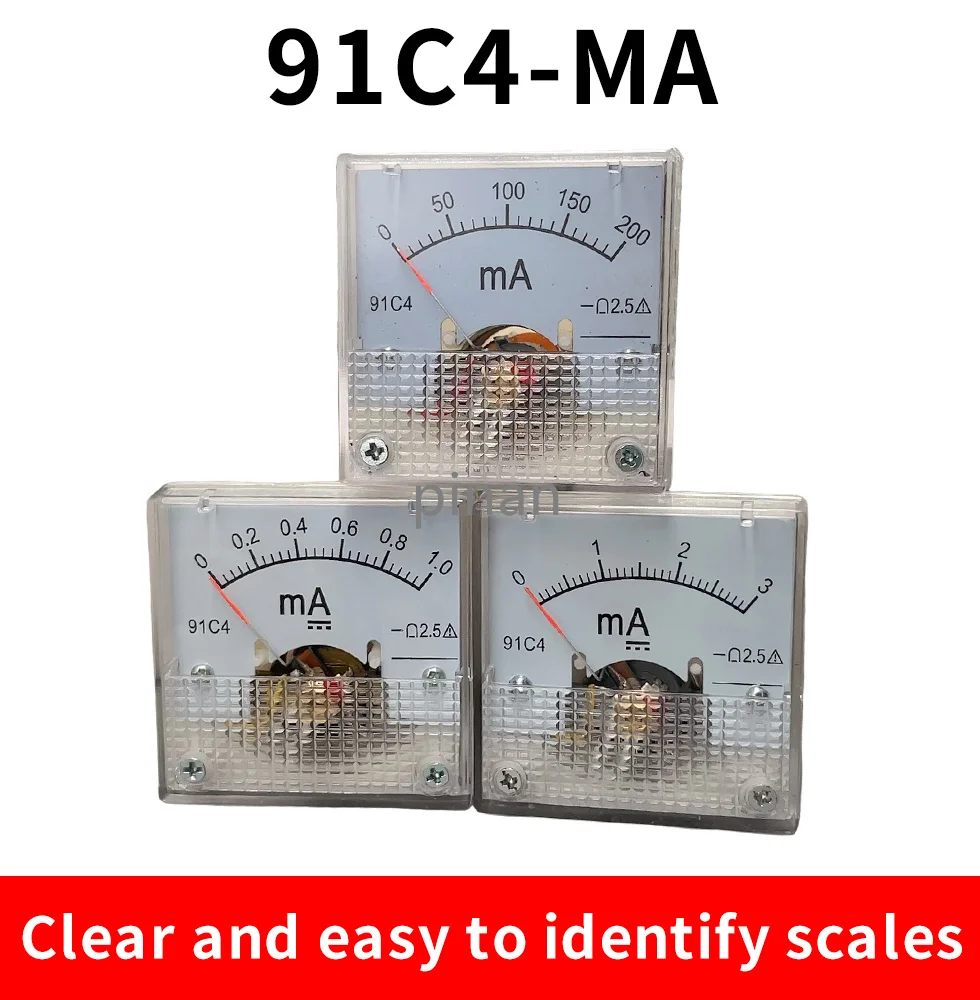 91C4- mA DC Pointer type milliammeter 1mA 5mA 10mA 50mA 100mA 200mA 300mA 500mA Analog Mechanics Plate table Ammeter