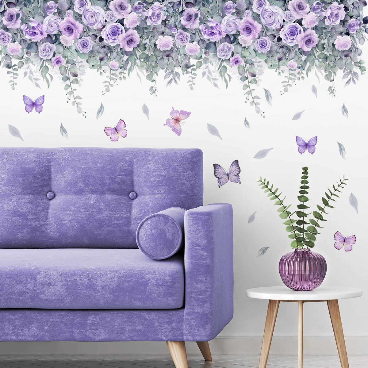 Purple Flower Wall Stickers Self Adhesive Forest Butterfly Decals Nordic Art Murals Decor for Kids Room Bedroom Home Background