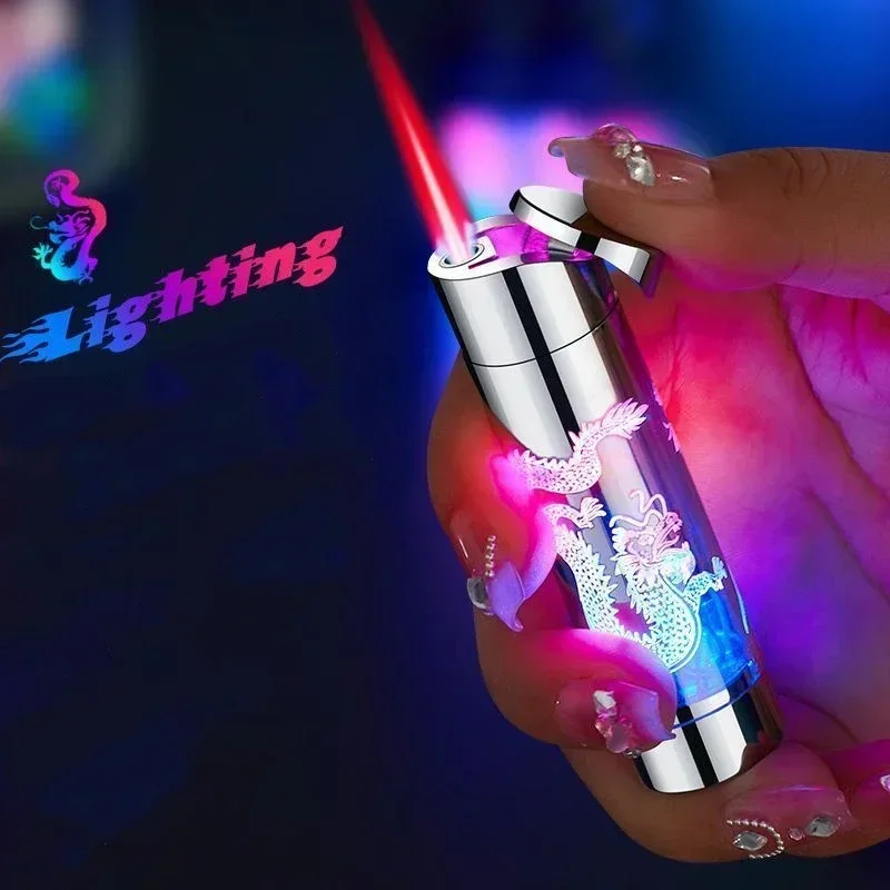 Creative Fire Dragon Metal Lighter, Windproof Powder Spray Flame Refillable Butane Gas Lighter, Smoking Accessories