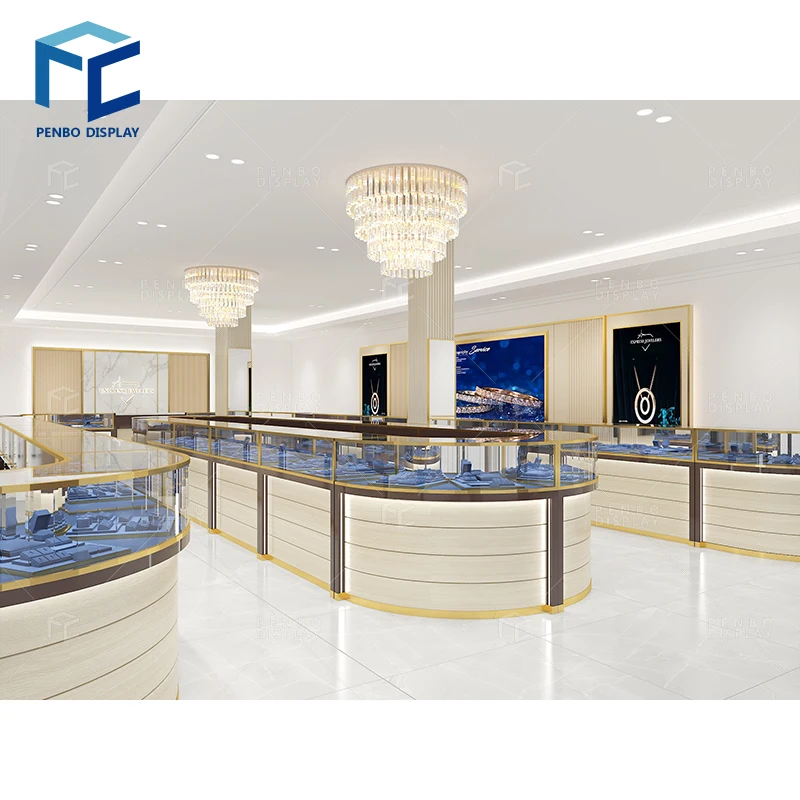custom.Commercial Customized Cabinet Glass Display Showcase Jewelry Shop 3D Rendering Watches Jewellery Store Layout Design Idea