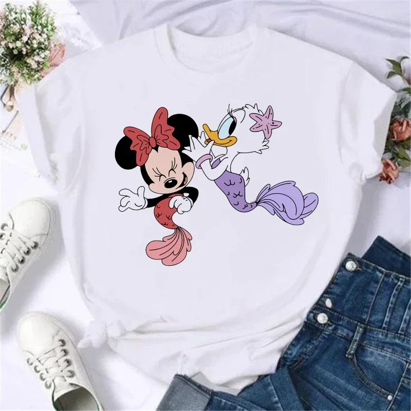 Kawaii Minnie Print Women T-shirt Fashion Short Sleeves T Shirt Female Harajuku Anime Cartoon Casual Streetwear Y2k Clothes Tops