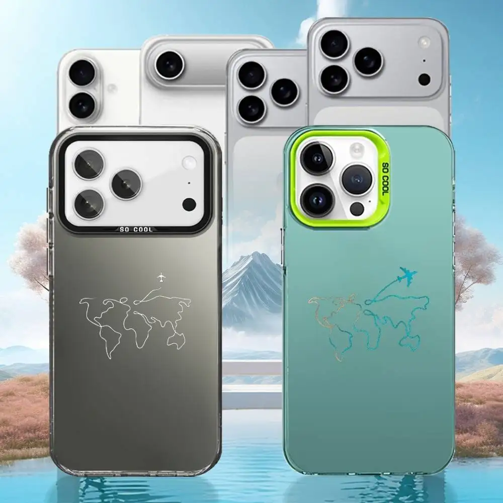 

The Airplane Route Design Phone Case For iPhone17,16,15,14,13,12,11 Pro Max Colorful Matte Shockproof Cover