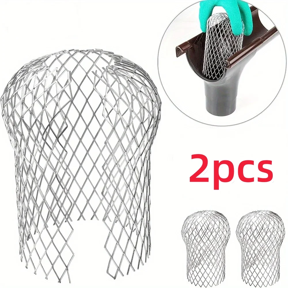 2pcs Metal Filter Mesh Gutter Leaf Debris Mud Trap Guards Drain Pipe Cover Downpipe Guttering System Waterproof