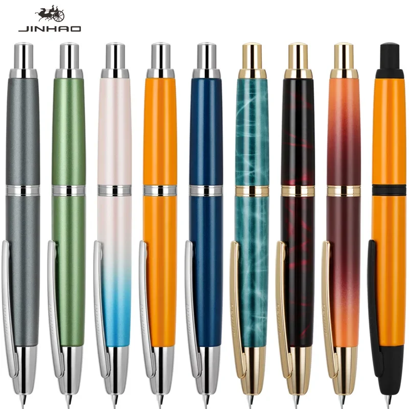 JINHAO 10-Press-Füllfederhalter, einziehbar, EF/F-Feder, Metall, mit Clip, Schreibtinte, Stift, Konverter, Schulbedarf, Schreibwaren, PK A1 A2