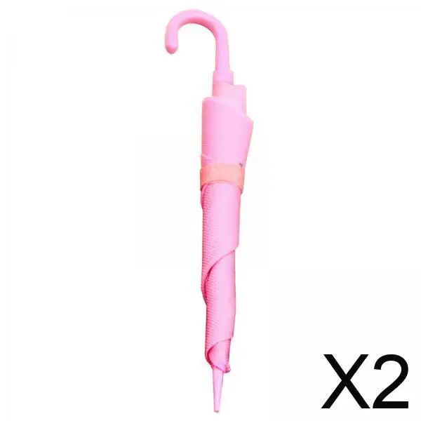 

2xMiniature Dollhouse Umbrella Cute Doll Umbrella for Fairy Garden Photo Props Pink