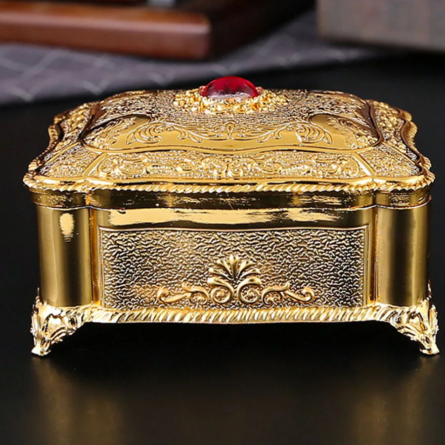 Vintage Gold Trinket Organizer Box Keepsake Storage Box for Ring Earrings Necklaces Gift for Girls Women