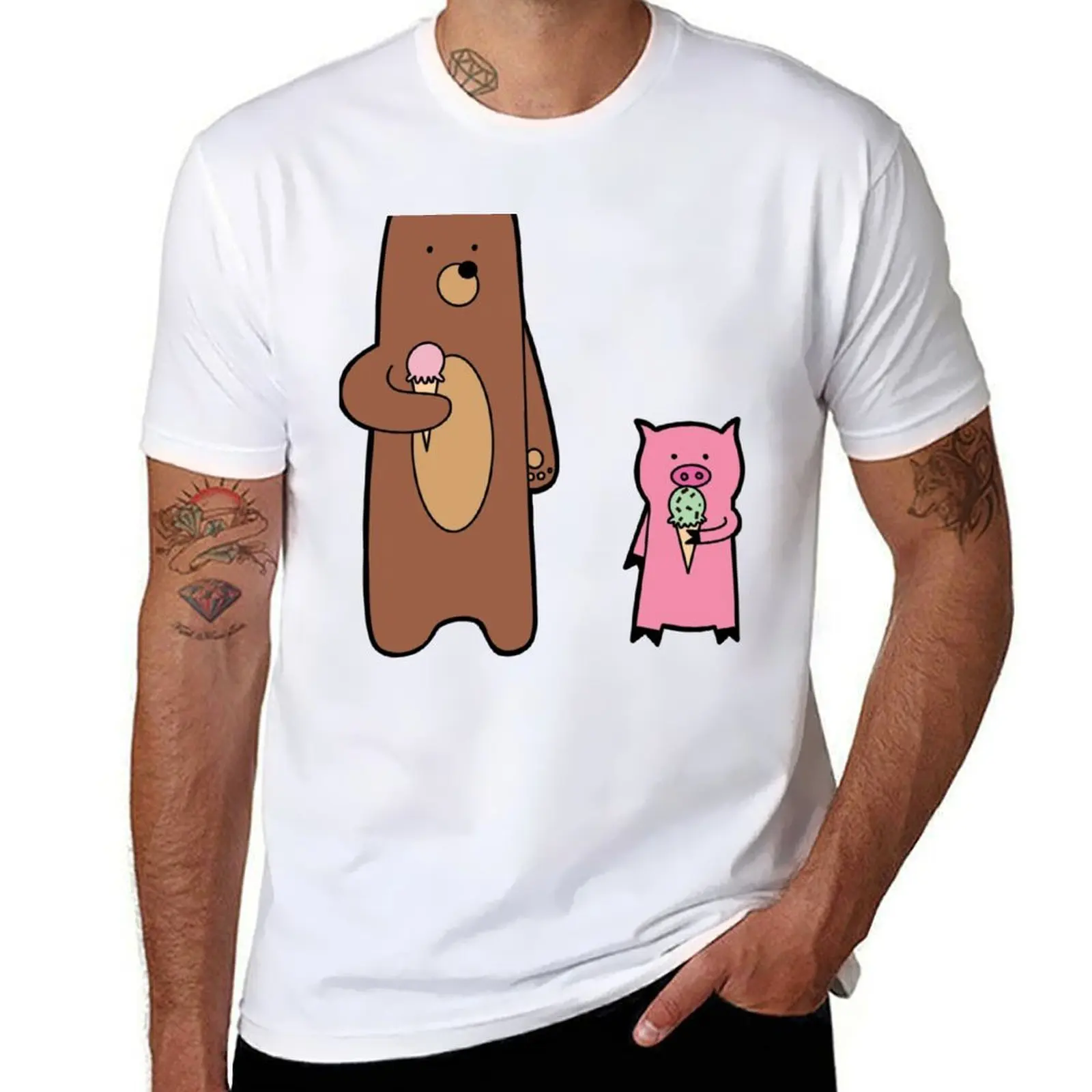 

Bear and Pig eat ice cream Sticker T-Shirt essential t shirt t shirts designer T-Shirt