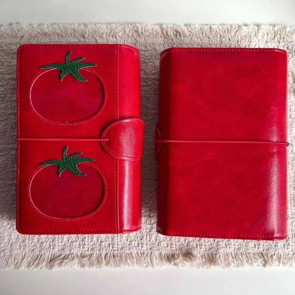 A6 Loose-leaf Notebook Three-Fold Ring Binding Photocards Collect Book Red Tomato Color Diary Agenda Planner PU Binder