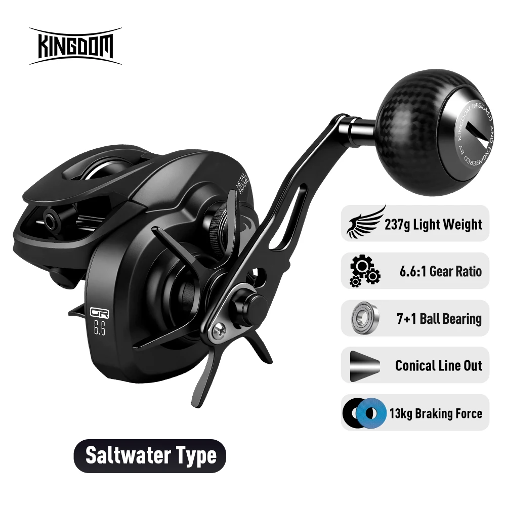 Kingdom MACRO Monster Baitcastingrolle 6,6:1 Übersetzungsverhältnis 13 kg Max Drag 7+1BB Aluminiumrahmenrolle zum Angeln im Süßwasser und Salzwasser