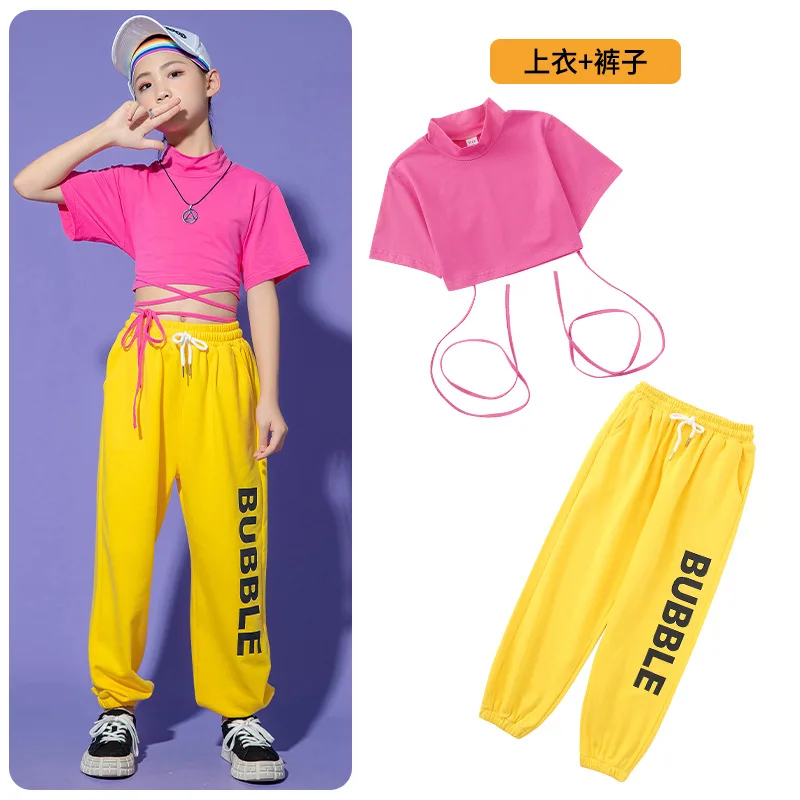 Costumes de compétition de phtaline pour filles, vêtements de danse pour enfants, t-shirt de salle de Rh, pantalon trempé, jazz, hip hop, vêtements de scène de fête