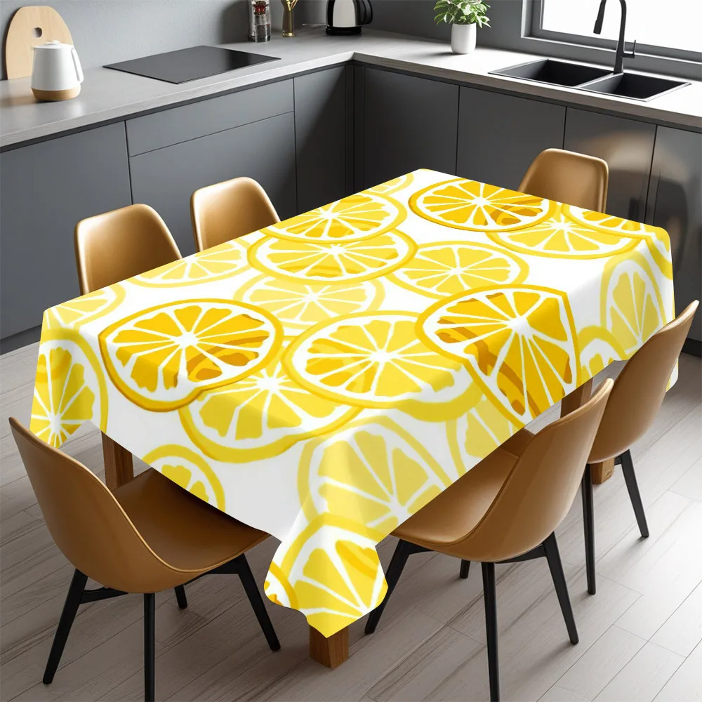 Vibrant Lemon Slice Tablecloth Waterproof Picnic Table Cover for Dining Room Kitchen Party Decor