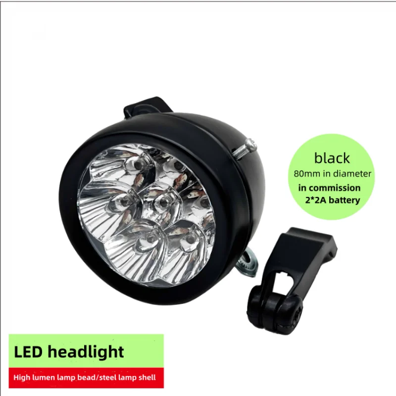 

Ike-Retro Authentic 7LED Black Steel Headlight, Handle Switch, High Lumen, Lamp Holder