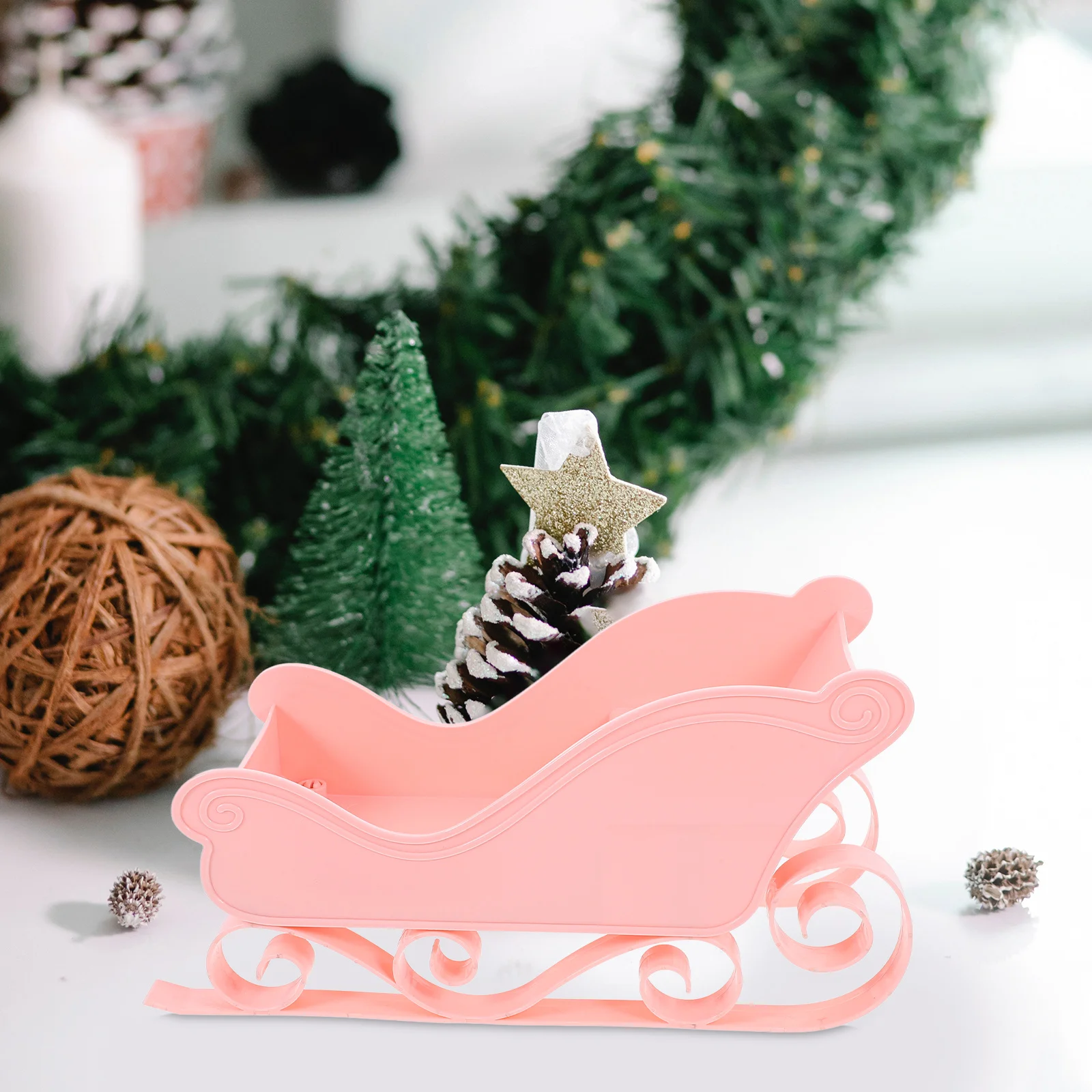 

Christmas Sleigh Desktop Ornament Mini Hanging Sled for Tree Xmas Party Decor Holiday Sleigh Charm Metal Tabletop Winter