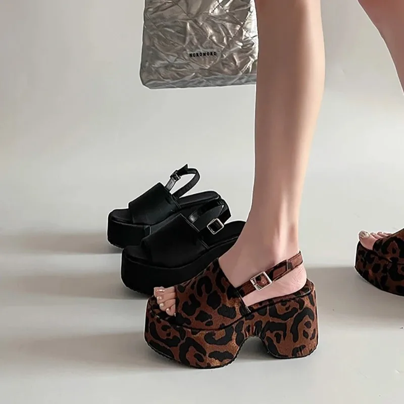 

Women's Sandals Summer Fashion Leopard Print Open Toe Sandals Designer High Heels for Women Fashion Punk Style Wedges Party Shoe