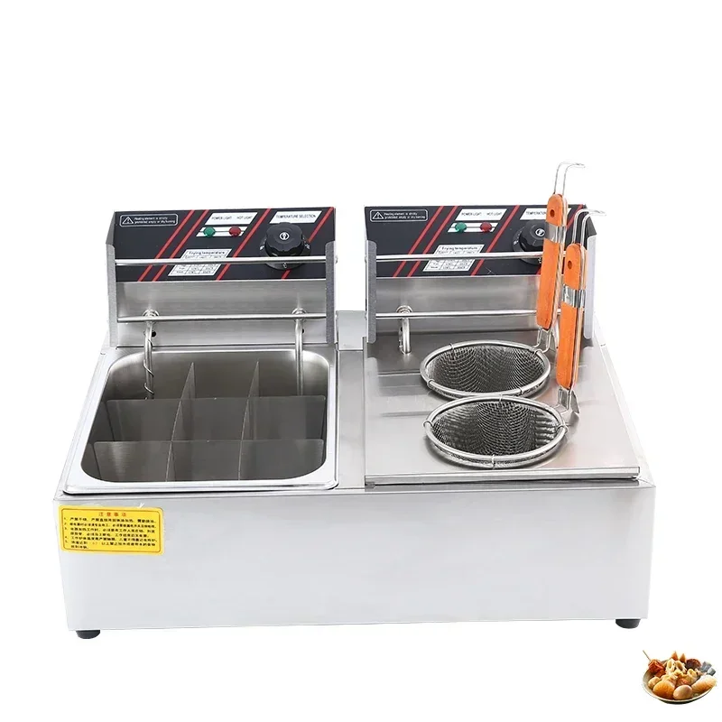 6L+6LNew arrival  Two Tank chip chicken fry Chips Desktop Fryer Oil Machine Electricity Fryer oil  fryer without timeing control