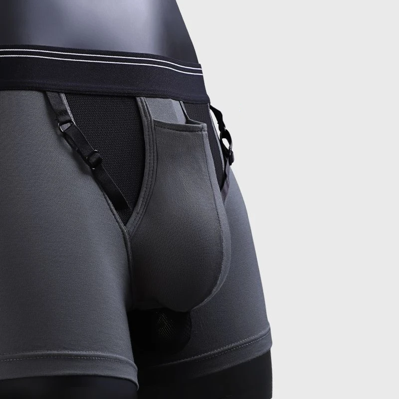 Man Crotch Holder Underwear Scrotum Support Boxers U-Convex Double Pocket Health Care Enhance Lingerie Front Open Pouch Panties