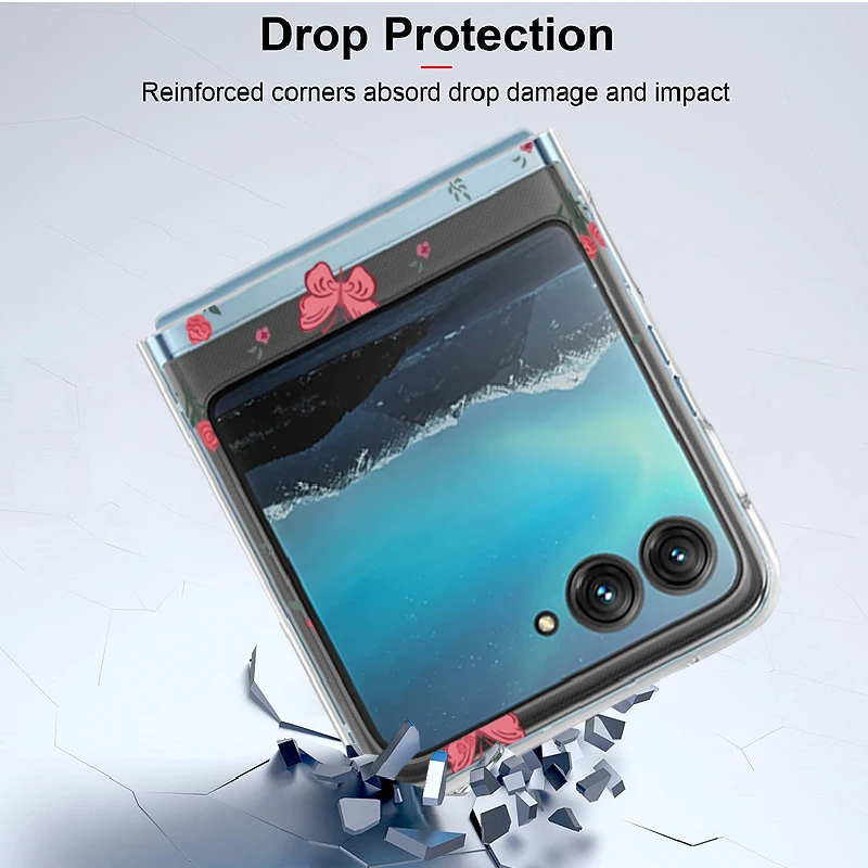 Hard PC Folding Case For Motorola Razr 50 40 Ultra Razr 40 Ultra 50 40 Bow Tie Roses Flowers Transparent Shockproof Phone Cover