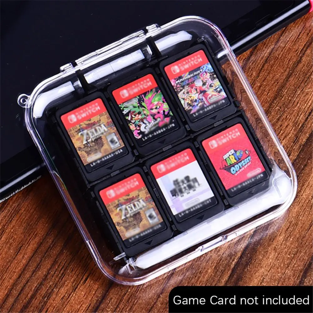 Hard Clear PC Shell Houder Game Card Case Opslag 12-gamecartridges voor Nintendo Switch PC Shell Anti-verloren touw