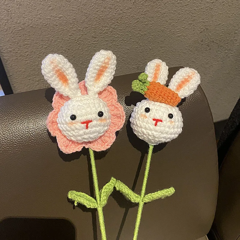 Hand-woven Bouquet Diy Sun Flower Rabbit Homemade Knitted Wool Flowers Finished Cute Pig Carrot Creative Gift