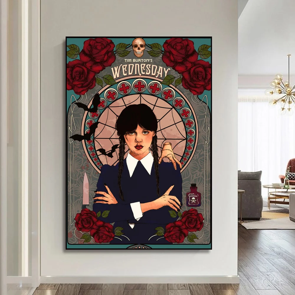 Affiches vintage du mercredi Addams du film américain TV, autocollant en papier kraft rétro collant, décor de chambre, bar de salle de bricolage, 73Kawaii