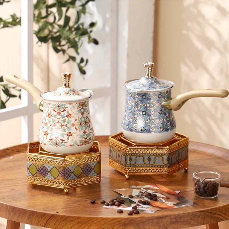 Stainless Steel Turkish Coffee Pot with Long Handle and Lid Chocolate Butter Milk pot Small Complementary Food Pot For Kitchen