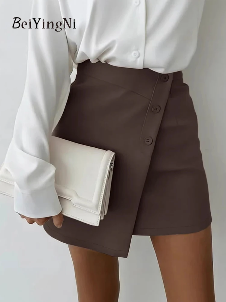 Beiyingni Irregular Split Women's High Waist Skirts Plain Senior Classy Office Ladies Pack Hip Skirt Khaki Commute Short Skirt