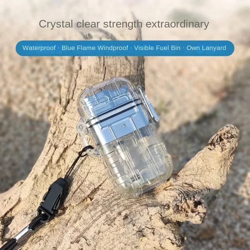 Outdoor Waterproof Lighter with Lanyard Portable Blue 1 Flame 2 Flame Jet Lighter Butane Turbo Cigar Lighter Camping Mens Gadget