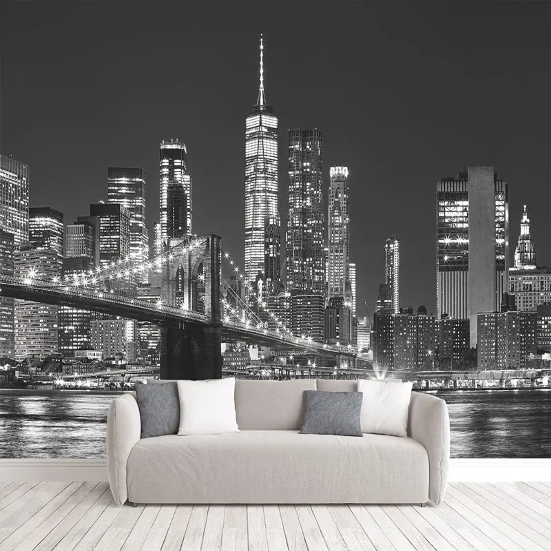 

Black And White Wallpaper Fabric Textile Wallcoverings Bridge Night City Mural Wall Covering Bedroom Custom Picture Background