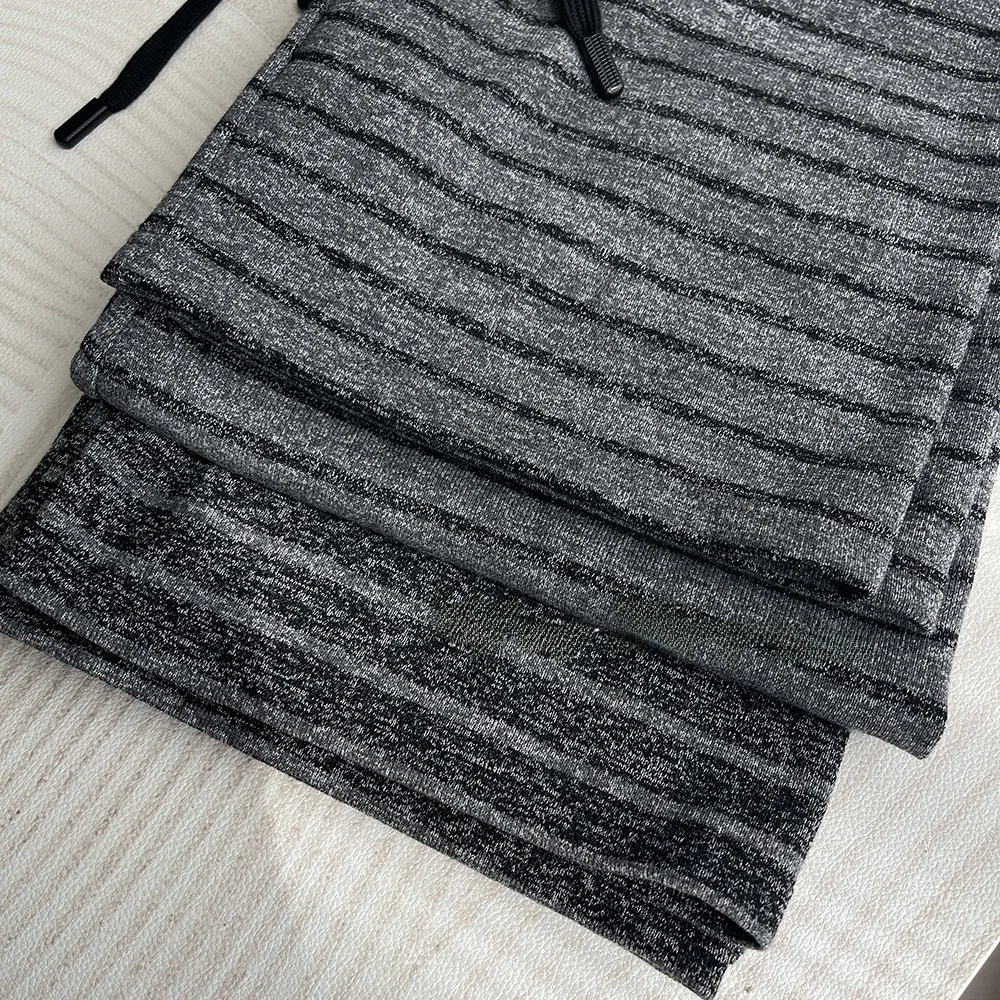 Slimming Wide Leg Pants Korean Sle Commute Knitted Trousers Dstring Elastic Waist Long Pants Faionable Stripes