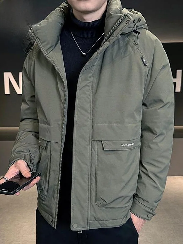 

Hooded down Jaet Men's Thiened Warm Casual Loose Outerwear Youth ular Daily Wear Windproof Warmth Polyester Fiber