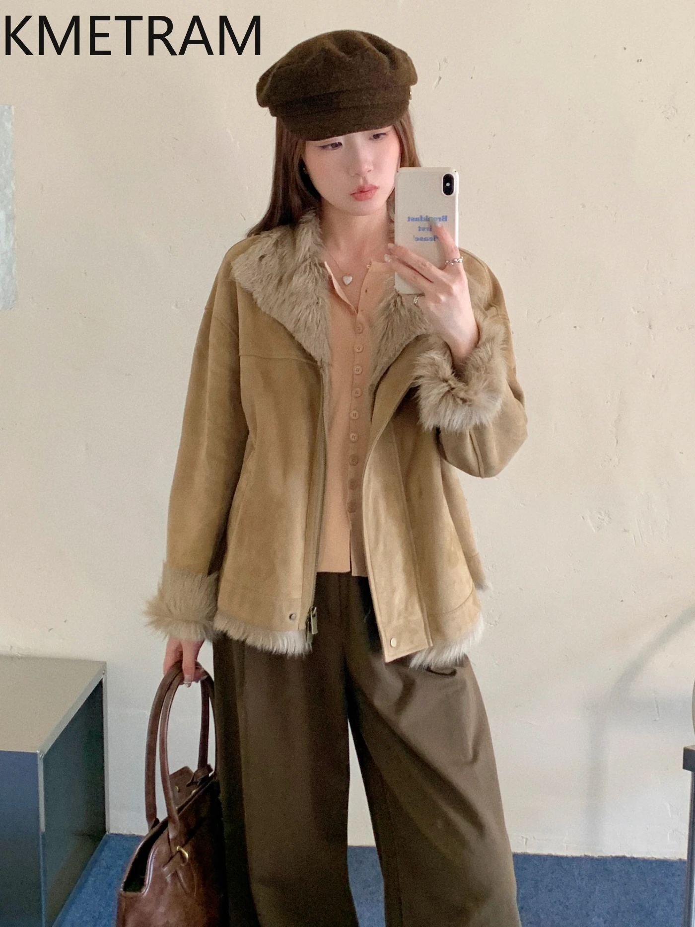 KMETRAM Naturalna Wełna Kożucha Dwustronny Płaszcz z Futra Damski Stójka Krótka Kurtka z Prawdziwego Futra Zimowe Ubrania 2025 шуба женская