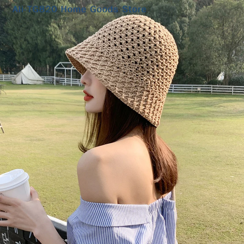 [TG820]Girls Sun Hat Wide Brim Floppy Summer Hats For Women Beach Panama Straw Dome Weave Bucket Hat Femme Shade Hat Women Hats