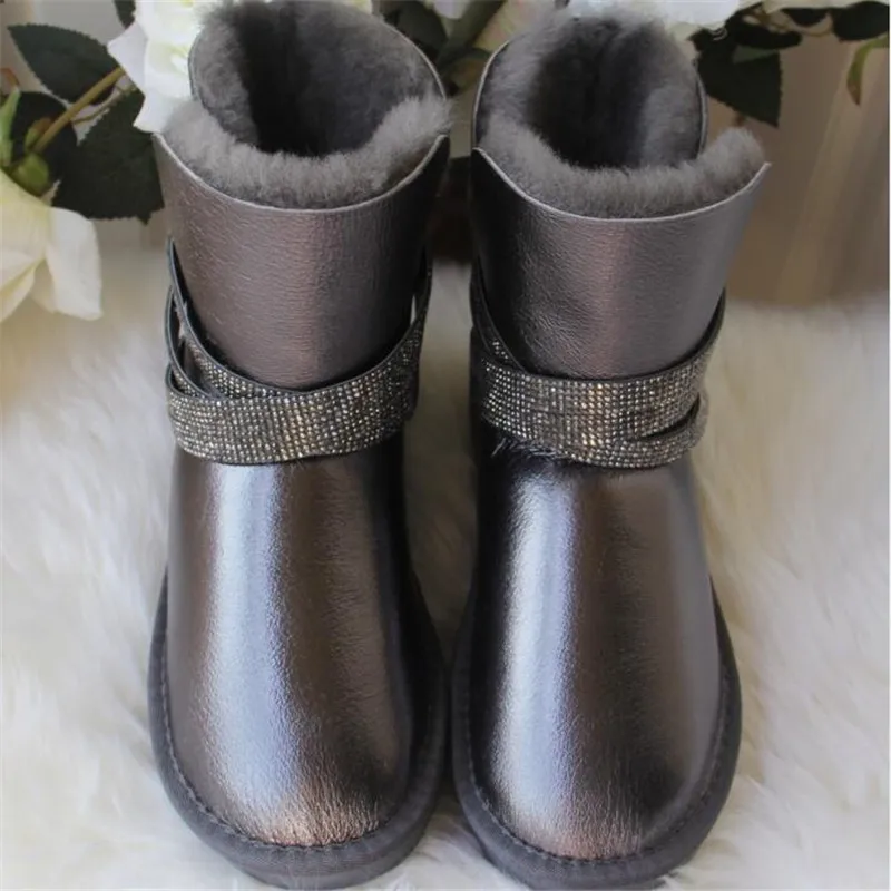 Fashio 2023 New Women Shoes Waterproof Natural Fur Wool Real Sheepskin Leather Snow Boots Genuine Sheepskin Women Boots