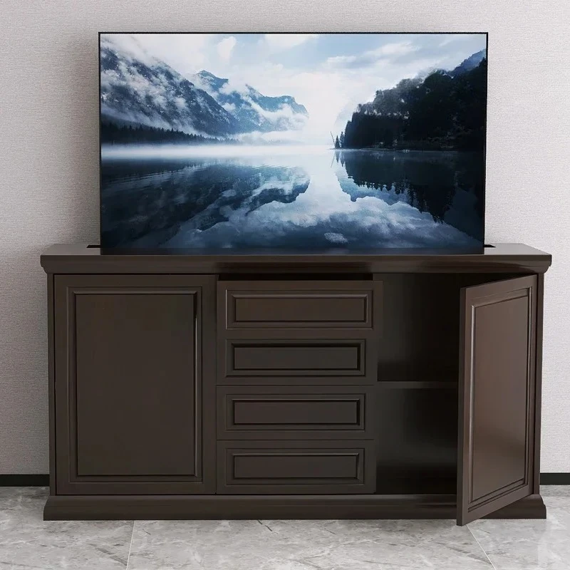 

High-end living room paint lifting TV hidden electric remote control American TV cabinet Chinese partition cabinet