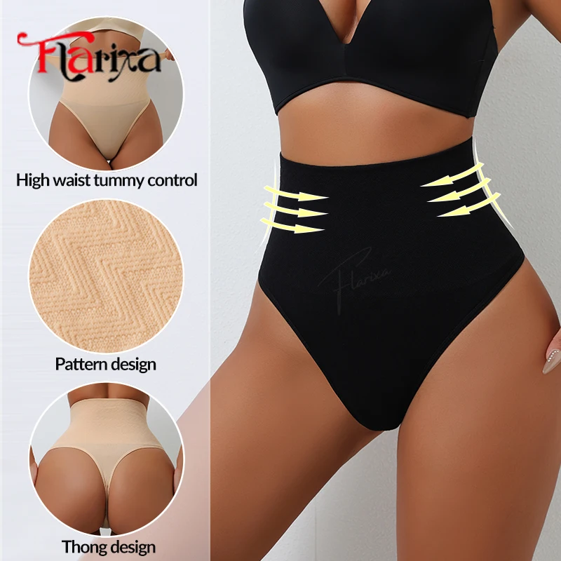 

Flarixa High Waisted Thong Shapewear for Women Stomach Tummy Shaper Panties Belly Slimming Underwear Briefs Breathable T-back