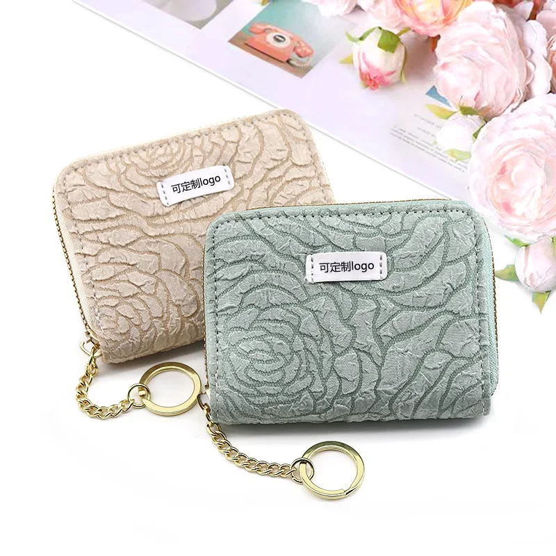 New Korean Floral Organ RFID Card Bag Women Clutch Bag Zipper Coin Purse Coin Pouch Id Holder Credit Card Holder Keychain Wallet