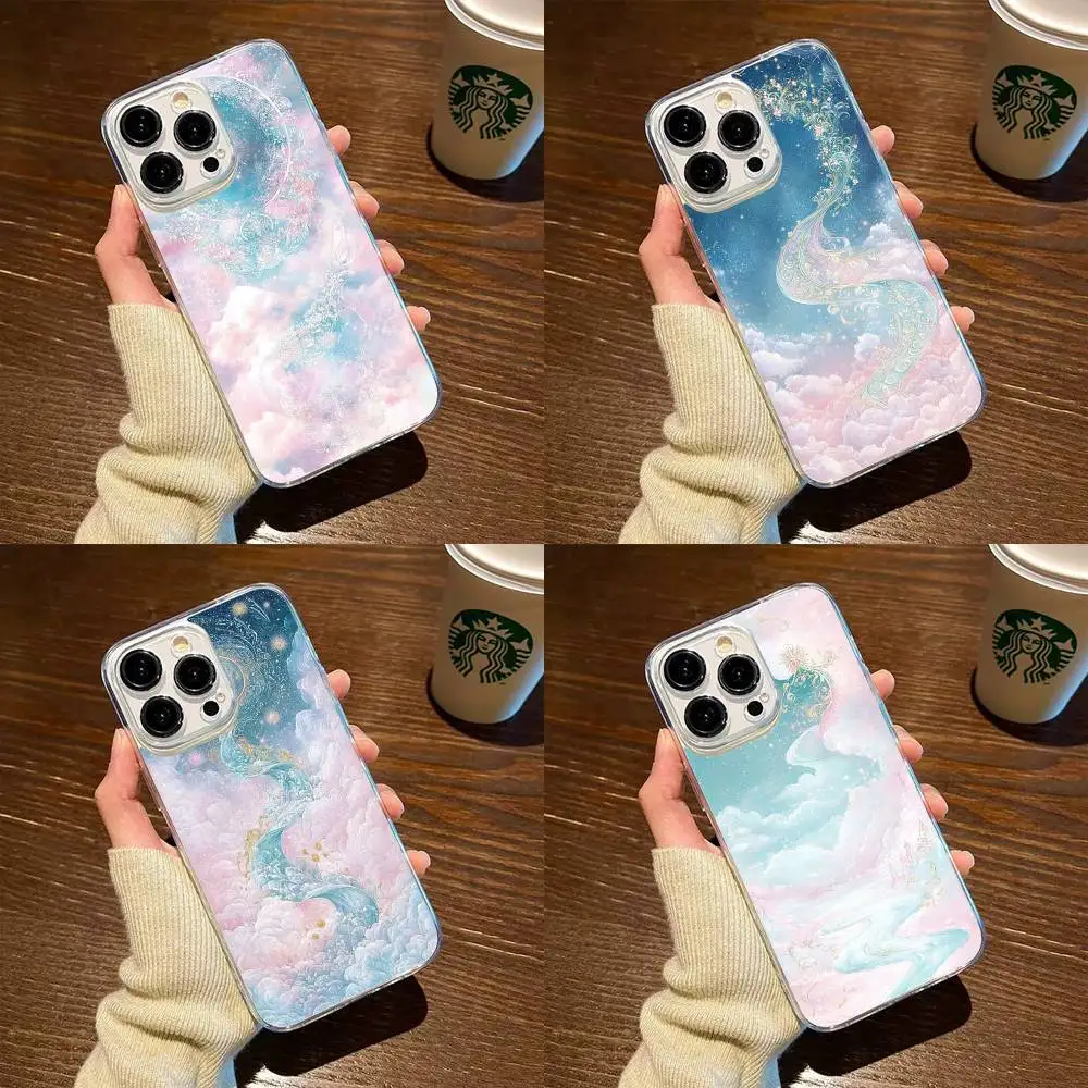 

Golden stars moon Nebula Pink Phone Case For iPhone17,16,15,14,13,12,11 Plus,Pro Max Soft Transparent Cover