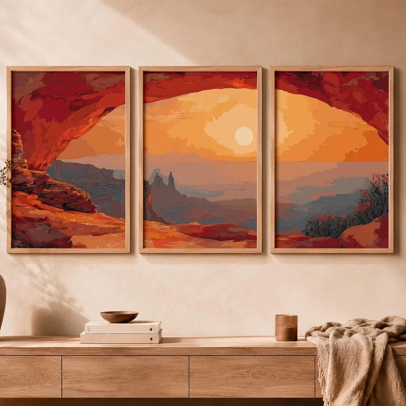 3PCS Desert Canyon Sunset Canvas Print, Red Rock Western Wilderness Art For Farmhouse Living Room Wall Decoration