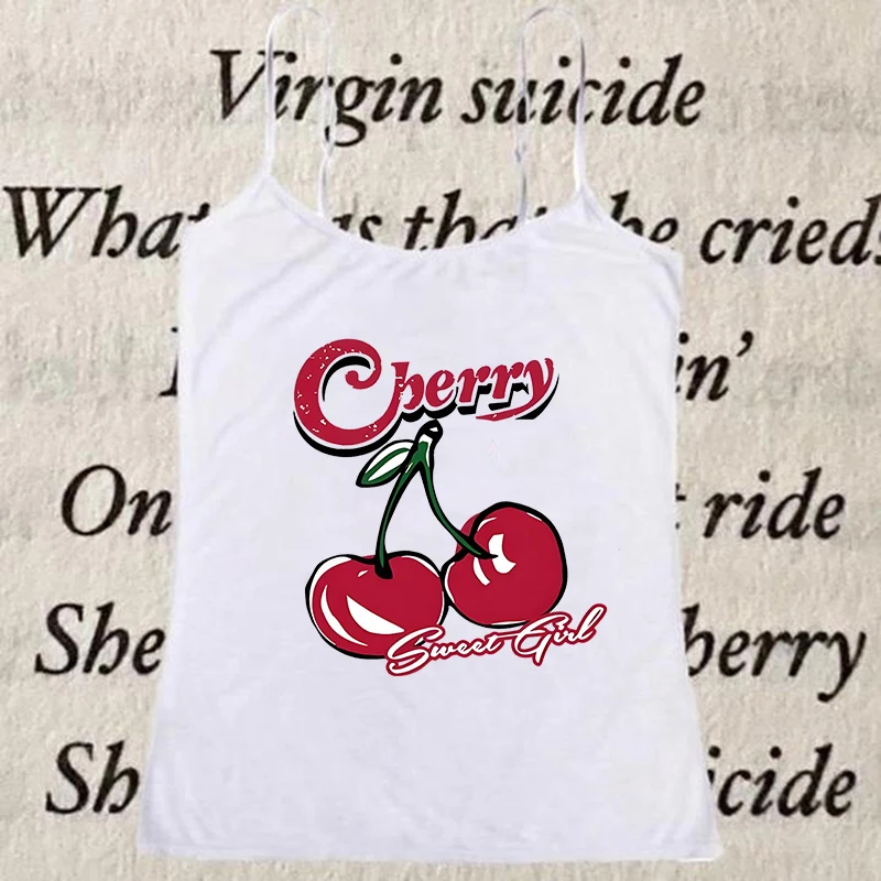 Gothic Harajuku Aesthetics Punk T-Shirts Y2k Creative Cherry Pattern Printing Tee Women Sexy Streetwear 2000s Emo Girls Crop Top