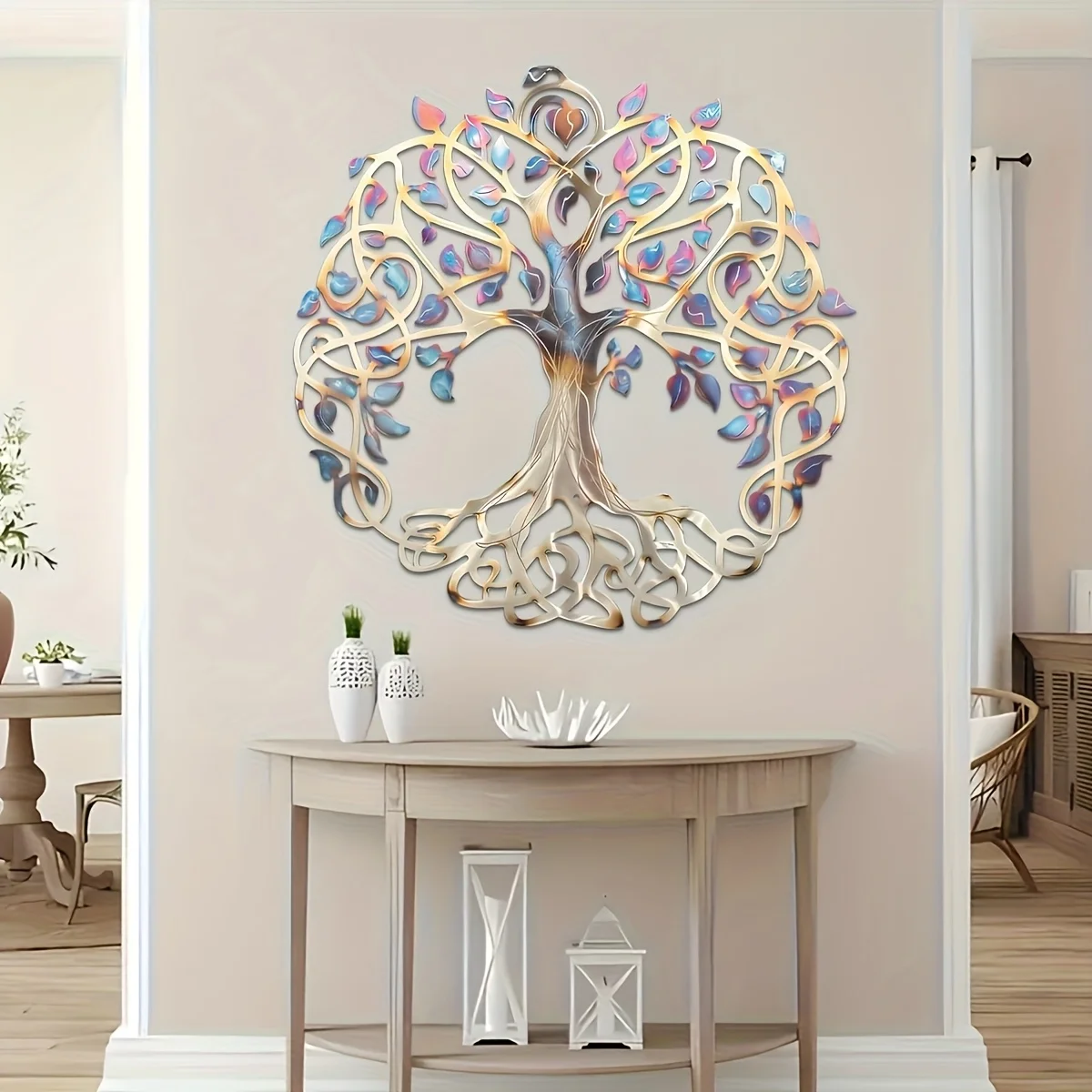 1pc of colorful Infinite Life Tree metal wall sculpture - Bright and colorful artistic design, durable metal work for indoor