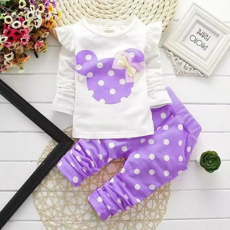 Infant and toddler clothing baby pure cotton polka dot long sleeved set boys and girls T-shirt shorts, two-piece casual sport